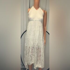 Abercrombie & Fitch Halter Lace White Midi Dress